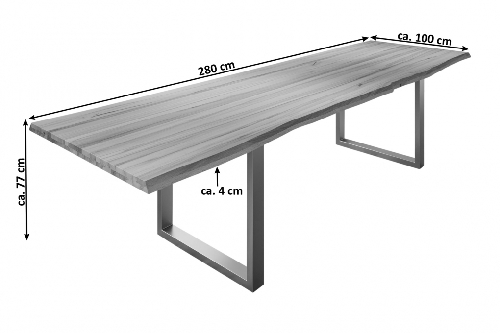 SAM® Esstisch Baumkante Massiv Wildbuche 280 x 100 silber U-Gestell ROMAN itemprop=