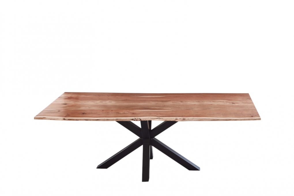  Esstisch Baumkante massiv Akazie natur 280 cm Spider-Gestell schwarz QUINCY itemprop=