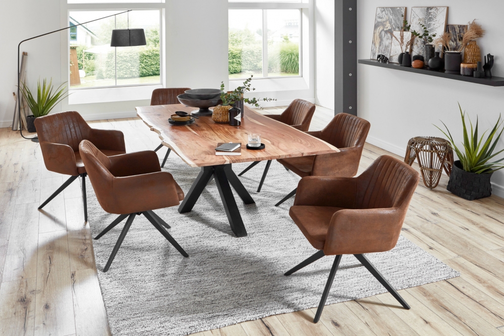  Esstisch Baumkante massiv Akazie natur 280 cm Spider-Gestell schwarz QUINCY itemprop=