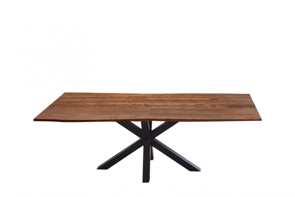  Esstisch Baumkante massiv Akazie nussbaum 260 cm Spider-Gestell schwarz QUINCY itemprop=