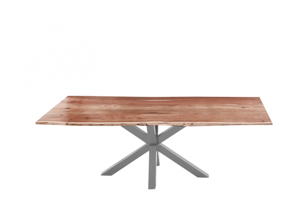  Esstisch Baumkante massiv Akazie natur 260 cm Spider-Gestell Silber QUINCY itemprop=