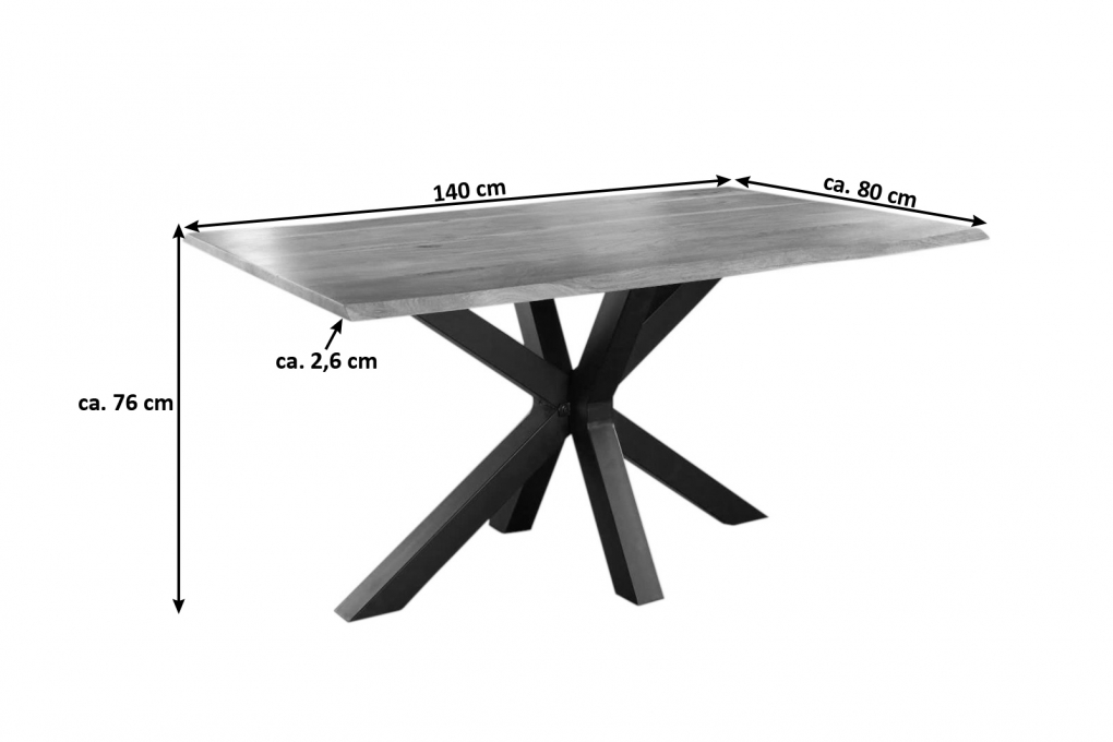 Esstisch Baumkante massiv Akazie natur 140 x 80 schwarz SPYRO itemprop=