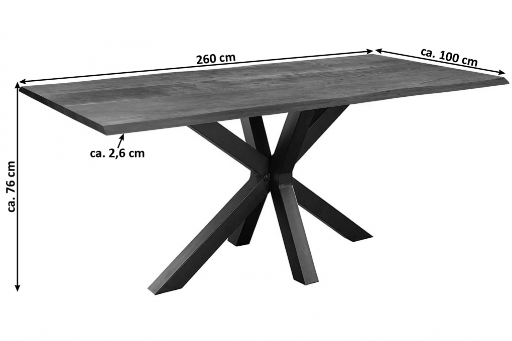 Esstisch Baumkante massiv Akazie nussbaum 260 x 100 schwarz SPYRO itemprop=