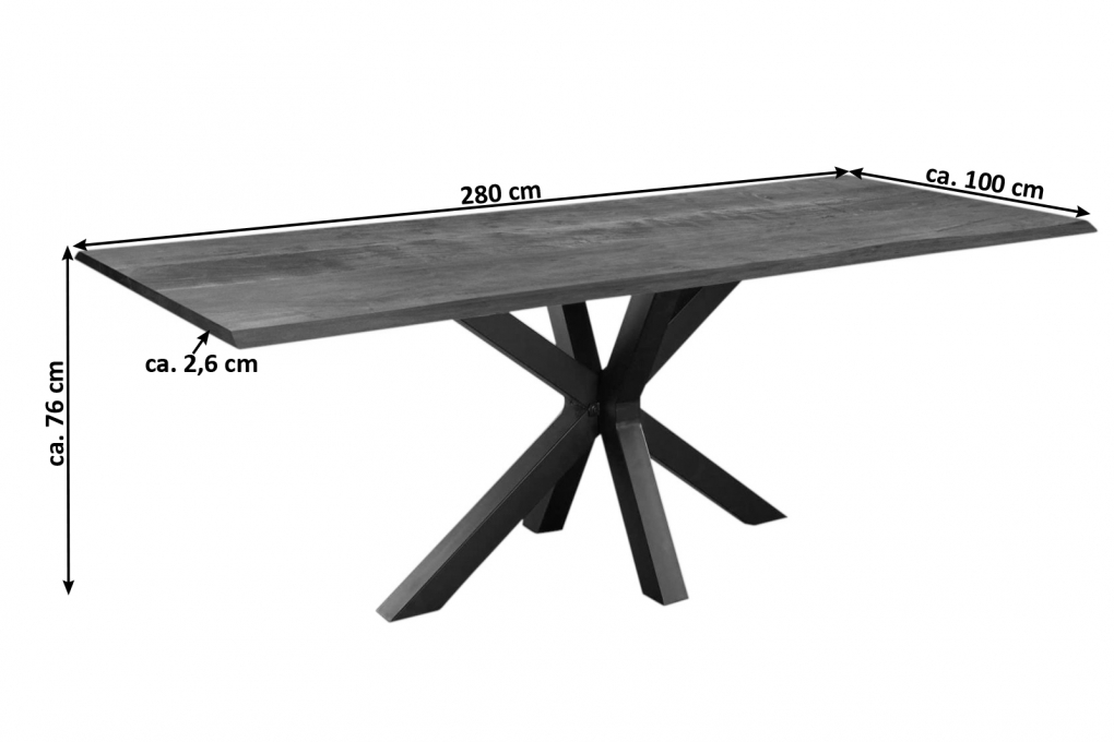 Esstisch Baumkante massiv Akazie nussbaum 280 x 100 schwarz SPYRO itemprop=