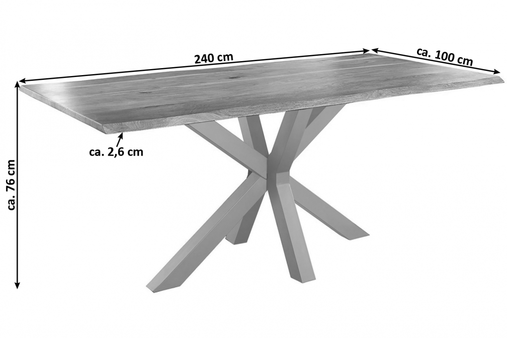 Esstisch Baumkante massiv Akazie natur 240 x 100 silber SPYRO itemprop=