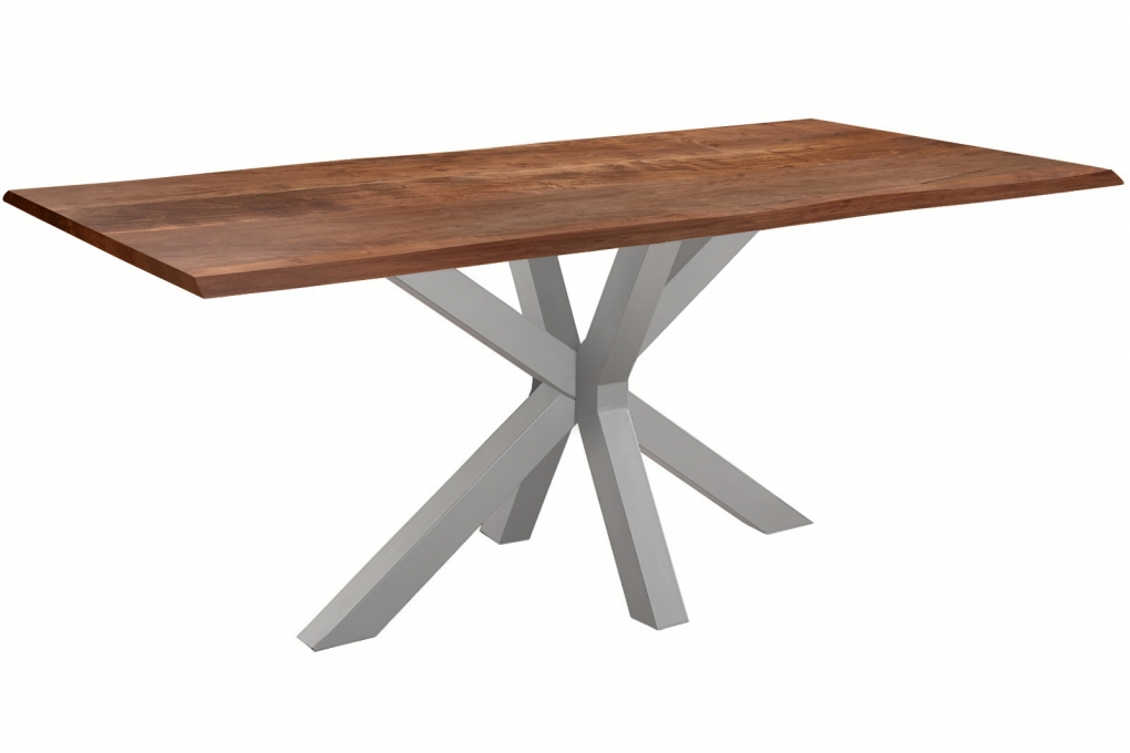  Esstisch Baumkante massiv Akazie nussbaum 240 x 100 silber SPYRO itemprop=