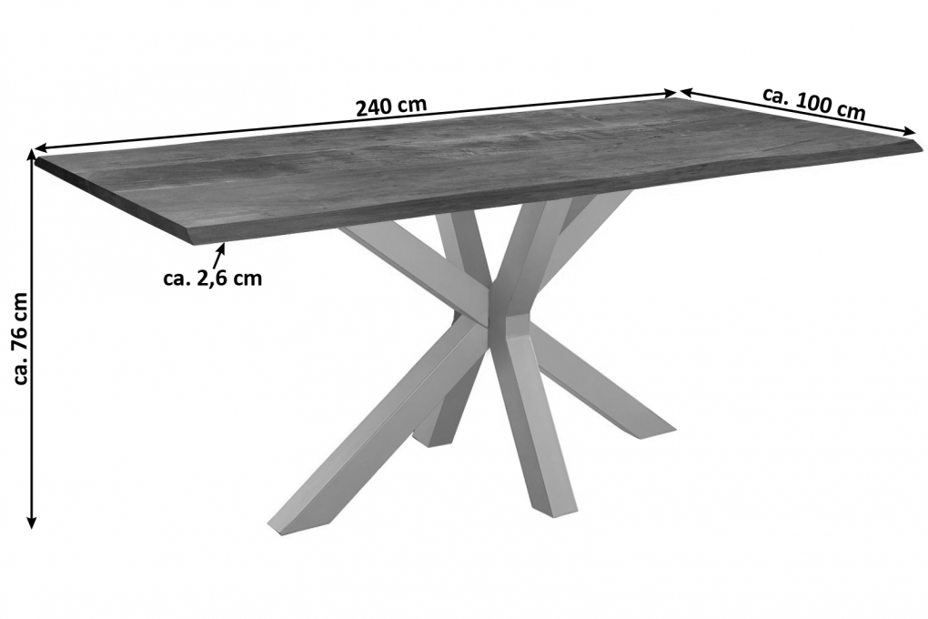  Esstisch Baumkante massiv Akazie nussbaum 240 x 100 silber SPYRO itemprop=