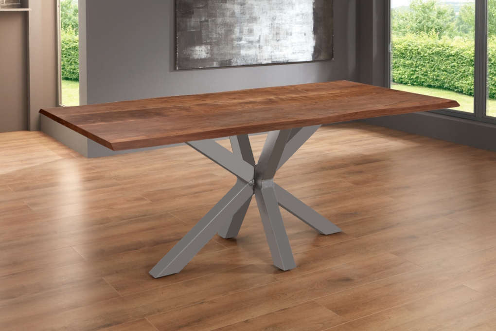 Esstisch Baumkante massiv Akazie nussbaum 240 x 100 silber SPYRO itemprop=