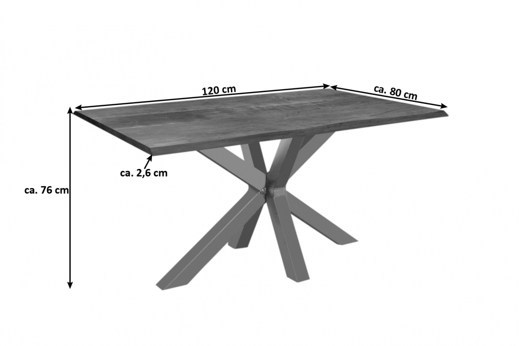 Esstisch Baumkante massiv Akazie nussbaum 120 x 80 silber SPYRO itemprop=
