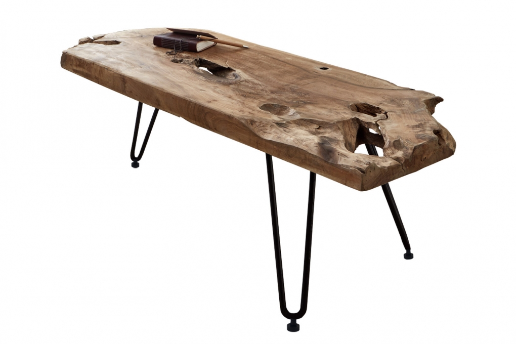 Couchtisch Beistelltisch Teakholz Hairpin-Gestell 100 x 40 x 40 cm schwarz ISANA itemprop=