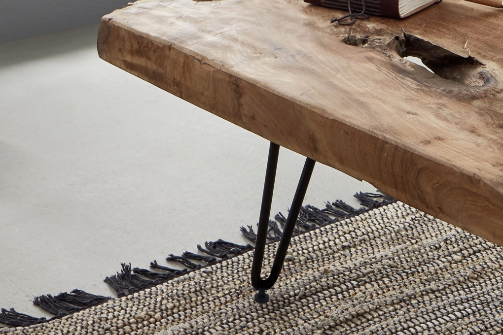 Couchtisch Beistelltisch Teakholz Hairpin-Gestell 100 x 40 x 40 cm schwarz ISANA itemprop=