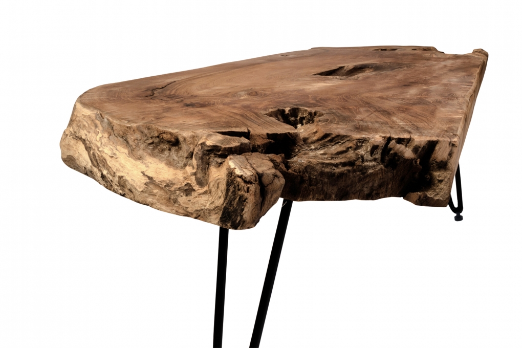 Couchtisch Beistelltisch Teakholz Hairpin-Gestell 100 x 40 x 40 cm schwarz ISANA itemprop=