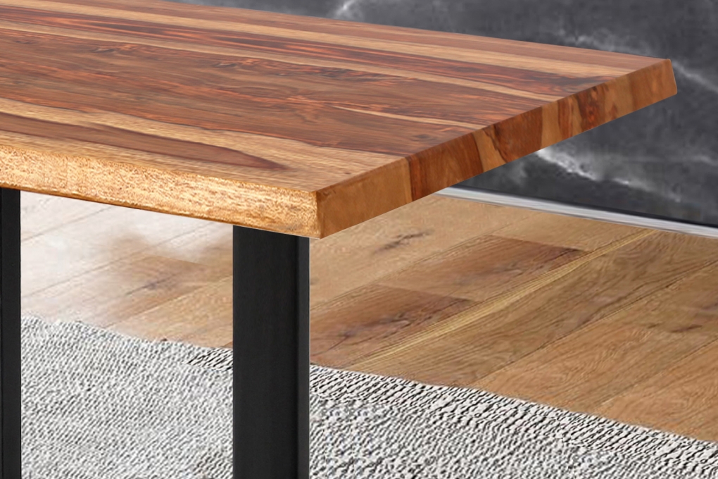 Baumkante Esstisch Sheesham shinafarben 280x100 U-Gestell schwarz Lotti itemprop=