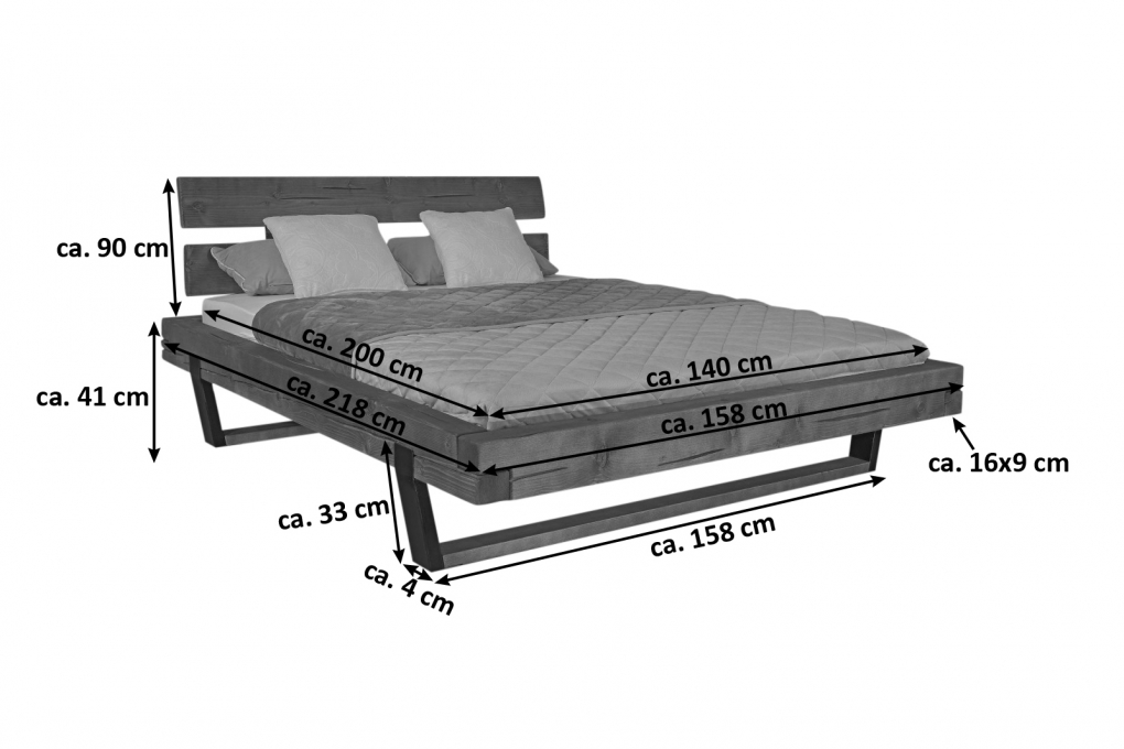 Balkenbett Massivholzbett 140x200 cm Fichte honigfarben FRIEDA itemprop=