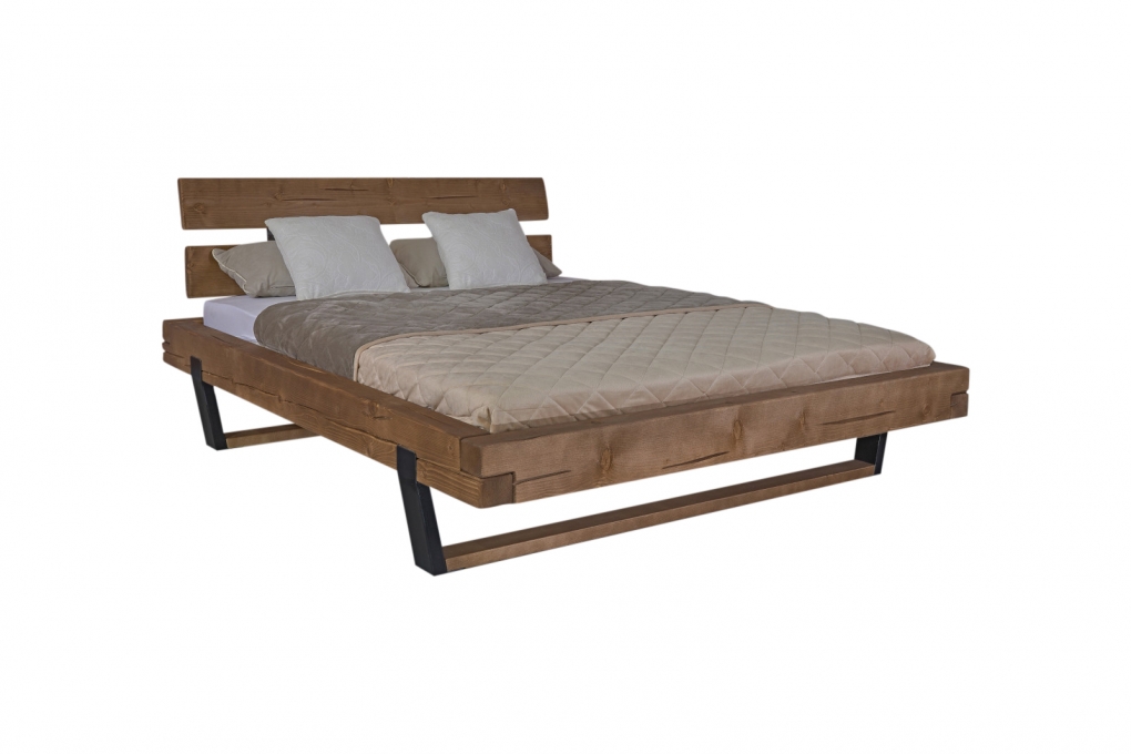 Balkenbett Massivholzbett 140x200 cm Fichte honigfarben FRIEDA itemprop=