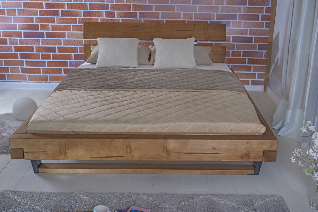 Balkenbett Massivholzbett 140x200 cm Fichte honigfarben FRIEDA itemprop=