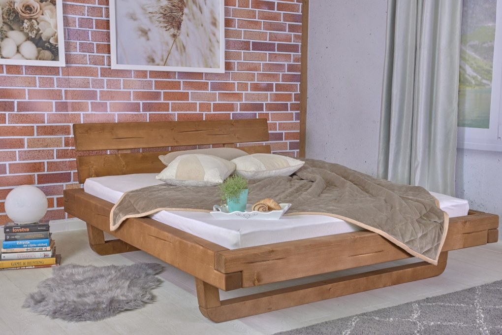 Balkenbett Massivholzbett 180x200 cm Fichte honigfarben SELMA itemprop=