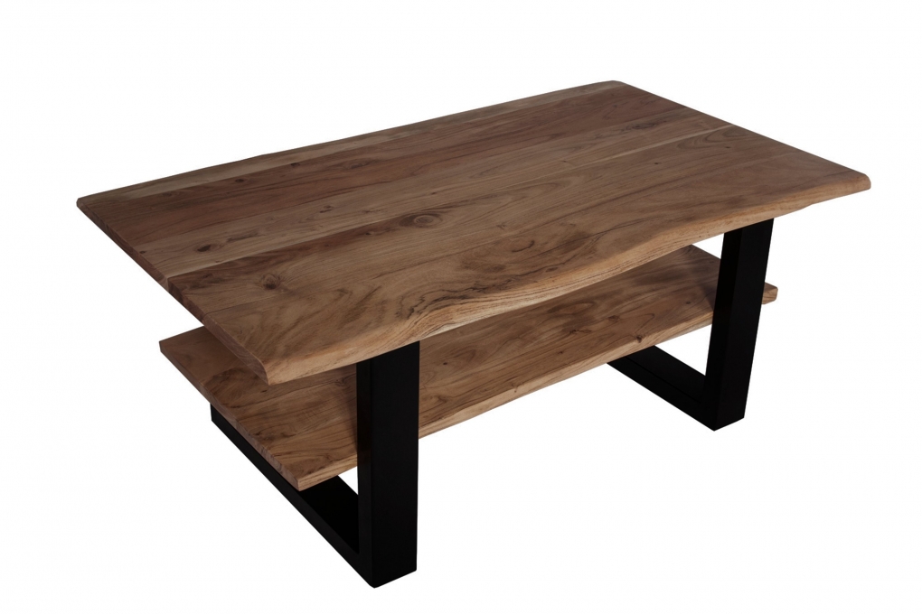 Couchtisch Baumkante 115 x 65 cm Akazie massiv + nussbaumfarben schwarz PATRICK itemprop=