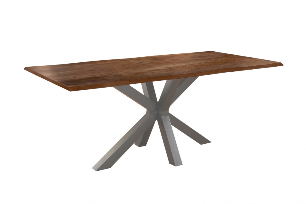 Esstisch Baumkante massiv Akazie nussbaum 140 x 80 silber FELINA itemprop=