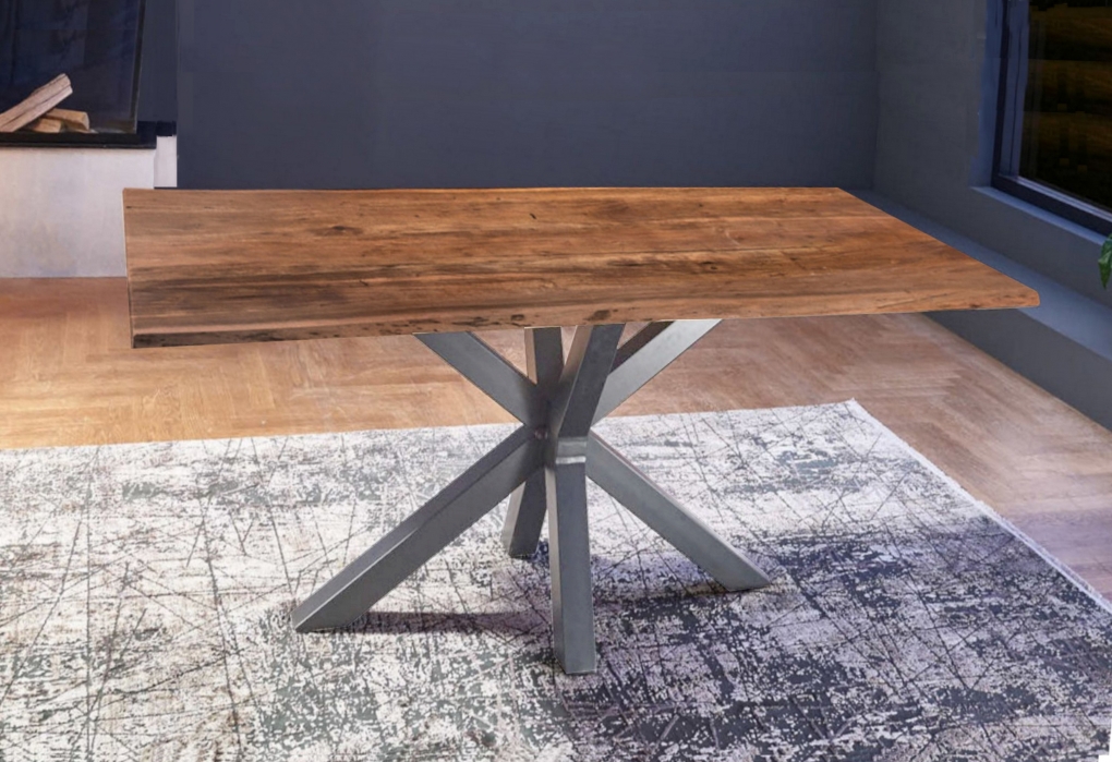 Esstisch Baumkante massiv Akazie nussbaum 140 x 80 silber FELINA itemprop=