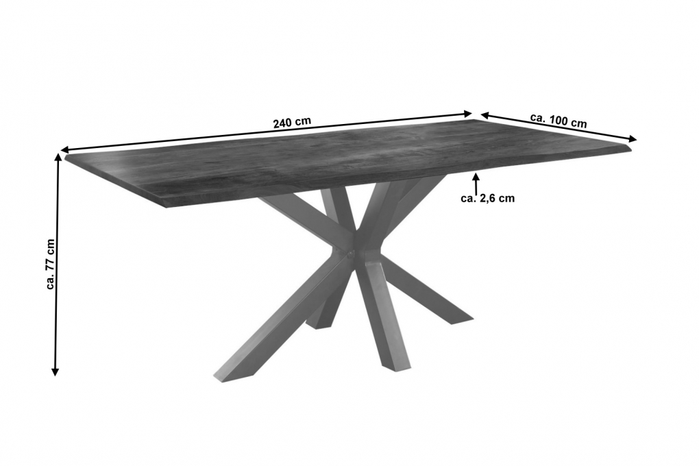  Esstisch Baumkante massiv Akazie nussbaum 240 x 100 silber FELINA itemprop=