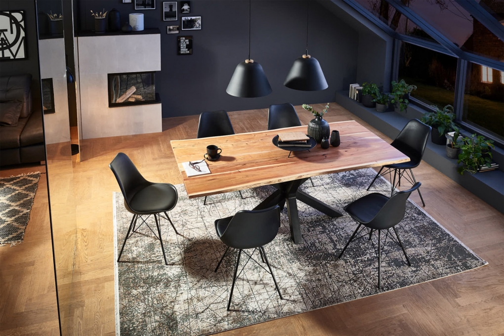 Esstisch Baumkante massiv Akazie natur 240 x 100 schwarz FELINA itemprop=
