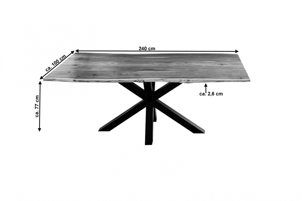 Esstisch Baumkante massiv Akazie natur 240 x 100 schwarz FELINA itemprop=