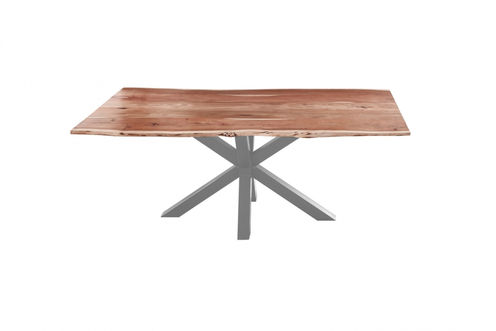 Esstisch Baumkante massiv Akazie natur 140 x 80 silber FELINA itemprop=