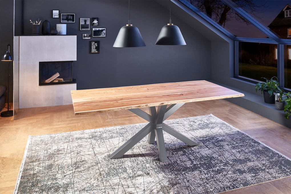 Esstisch Baumkante massiv Akazie natur 140 x 80 silber FELINA itemprop=