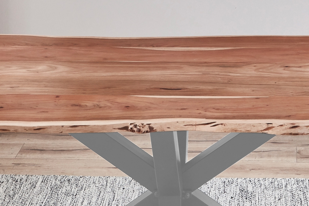 Esstisch Baumkante massiv Akazie natur 140 x 80 silber FELINA itemprop=