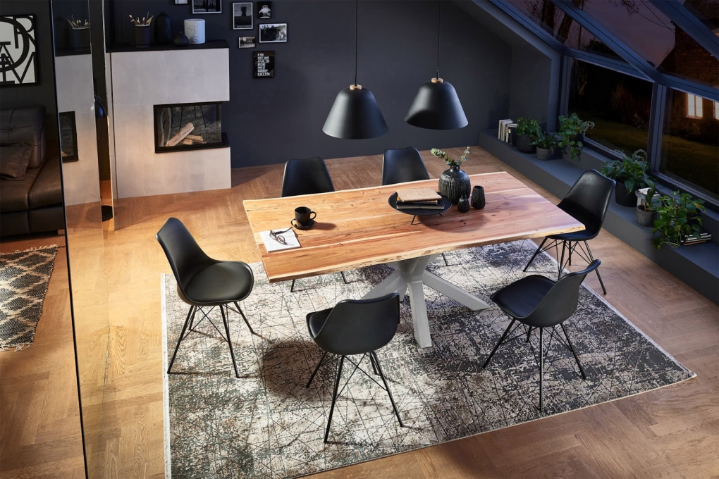 Esstisch Baumkante massiv Akazie natur 140 x 80 silber FELINA itemprop=