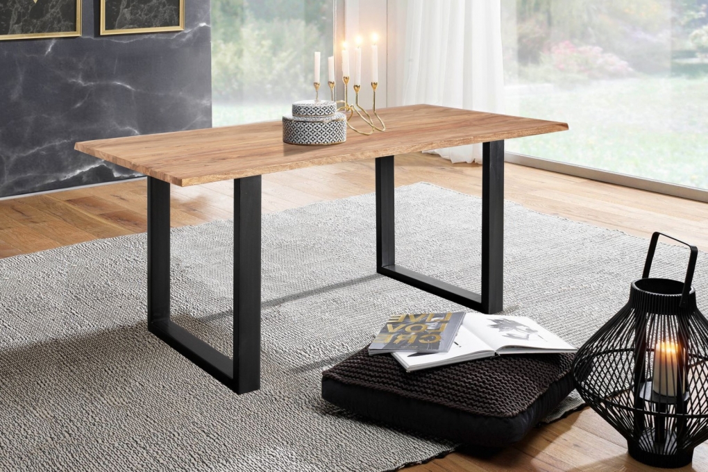 Baumkante Esstisch Sheesham naturbelassen 120 x 80 schwarz MAREK itemprop=