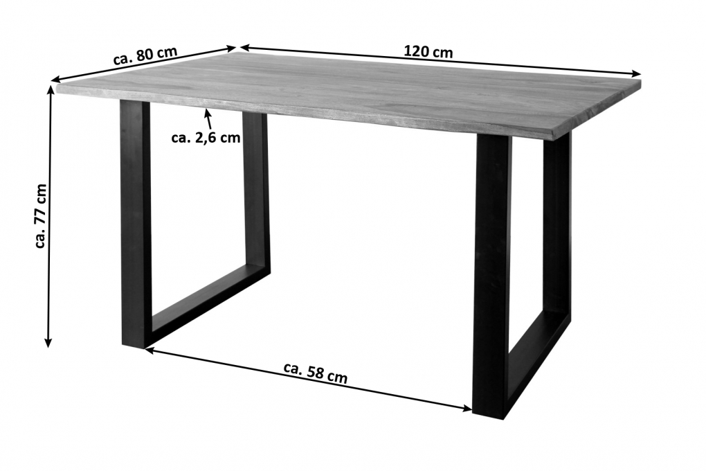 Baumkante Esstisch Sheesham naturbelassen 120 x 80 schwarz MAREK itemprop=