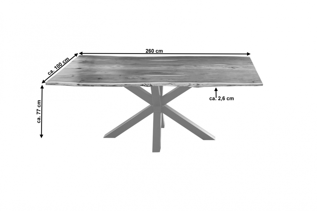 Esstisch Baumkante massiv Akazie natur 260 x 100 silber FELINA itemprop=