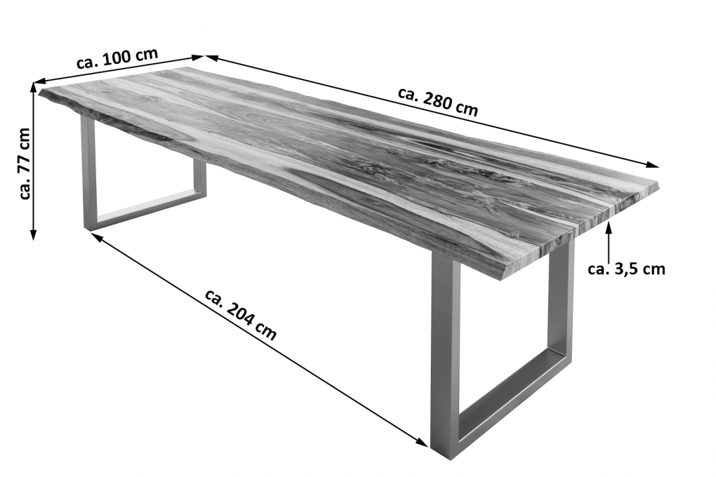 Baumkante Esstisch Sheesham-Holz shinafarben lackiert 280x100 schwarz London itemprop=