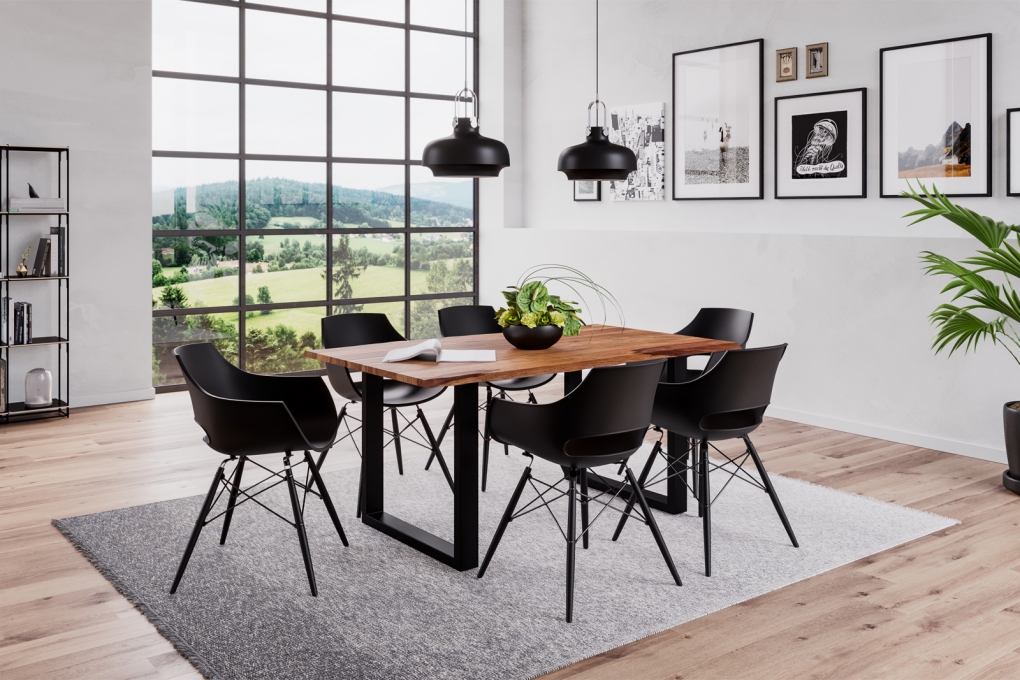 Baumkante Esstisch Sheesham teakfarben 120x80 schwarz Mailand itemprop=