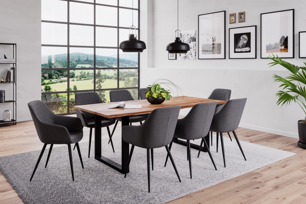 Baumkante Esstisch Sheesham naturbelassen 180 x 90 schwarz Mailand itemprop=