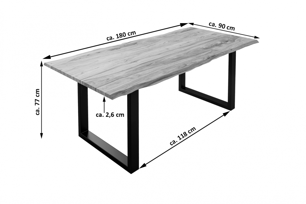 Baumkante Esstisch Indischer Palisander naturbelassen 180x90 schwarz Mailand itemprop=