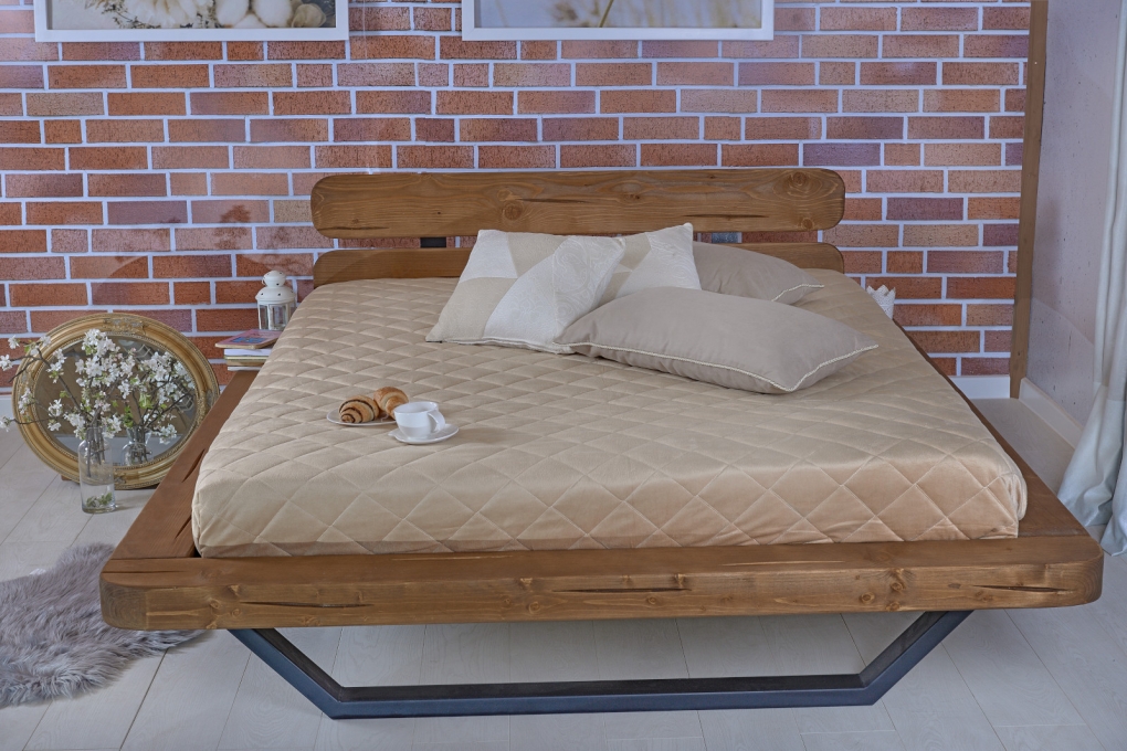 Balkenbett Massivholzbett 180x200 cm Fichte honigfarben Evora itemprop=