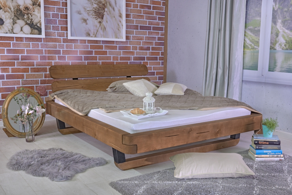 Balkenbett Massivholzbett 180x200 cm Fichte honigfarben Similan itemprop=