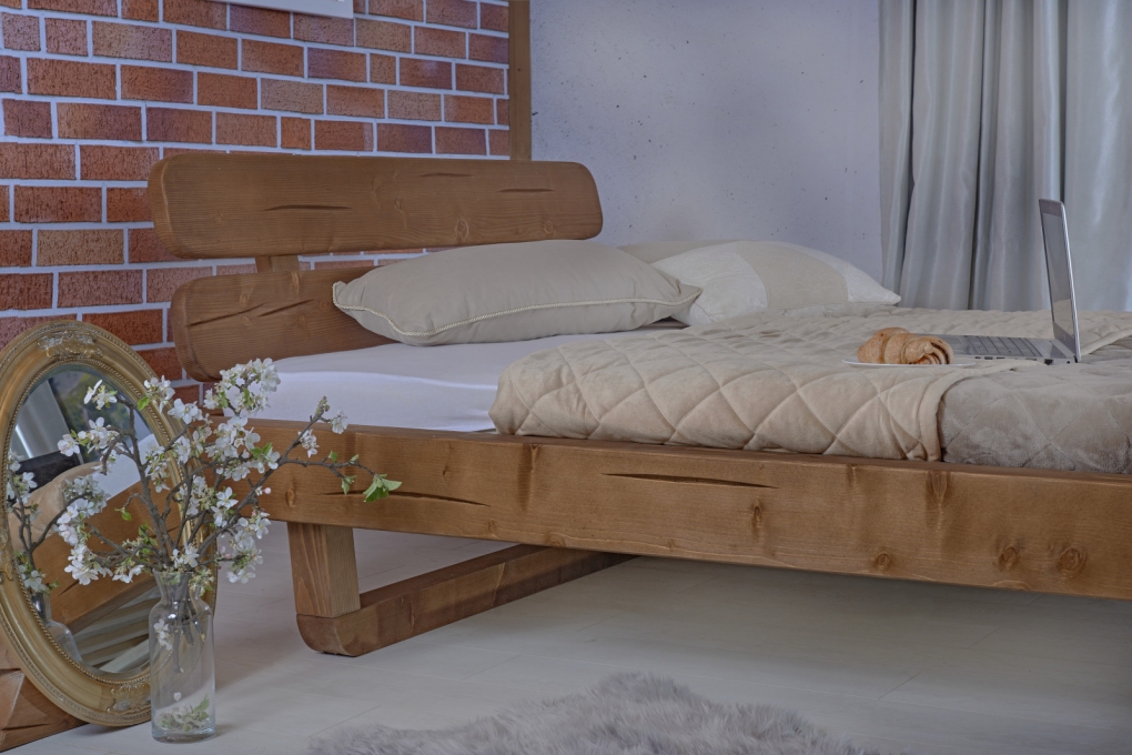 Balkenbett Massivholzbett 180x200 cm Fichte honigfarben Lagos itemprop=