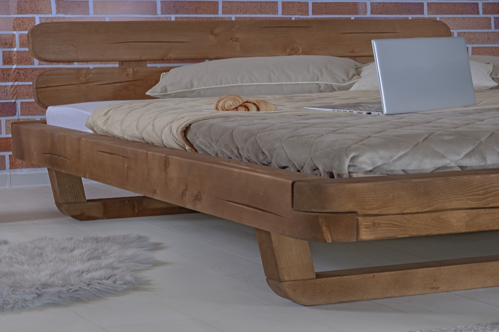 Balkenbett Massivholzbett 180x200 cm Fichte honigfarben Lagos itemprop=