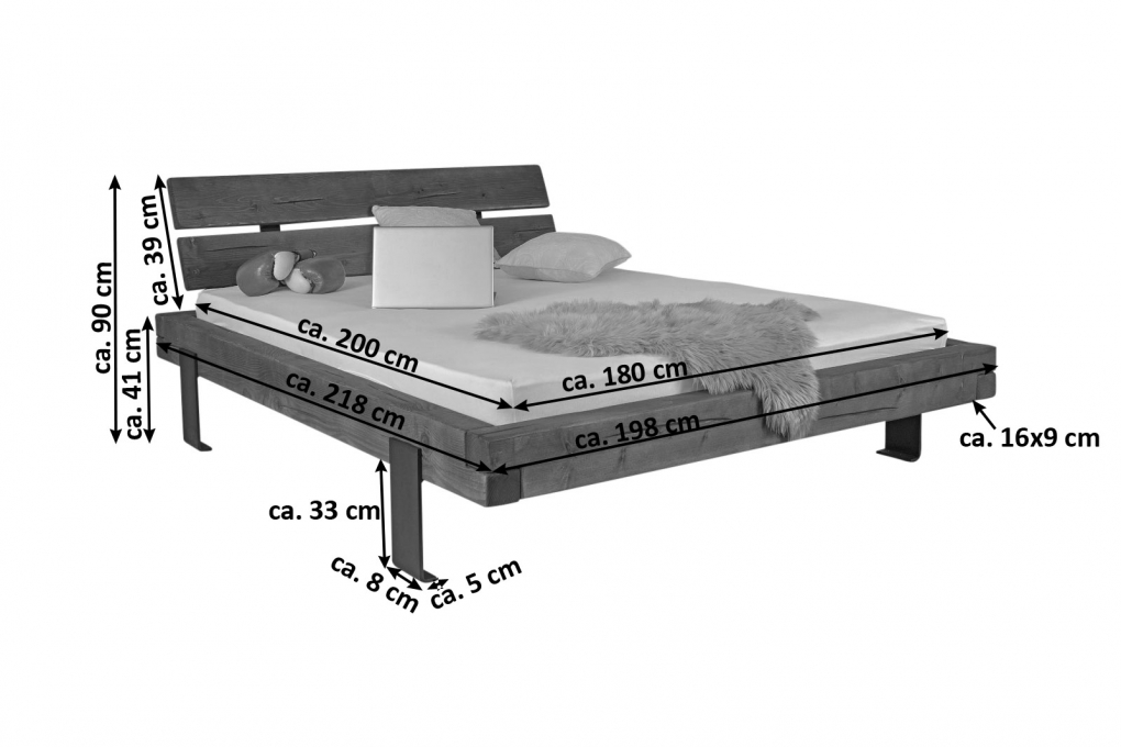 Balkenbett Massivholzbett 180x200 cm Fichte honigfarben Travis itemprop=