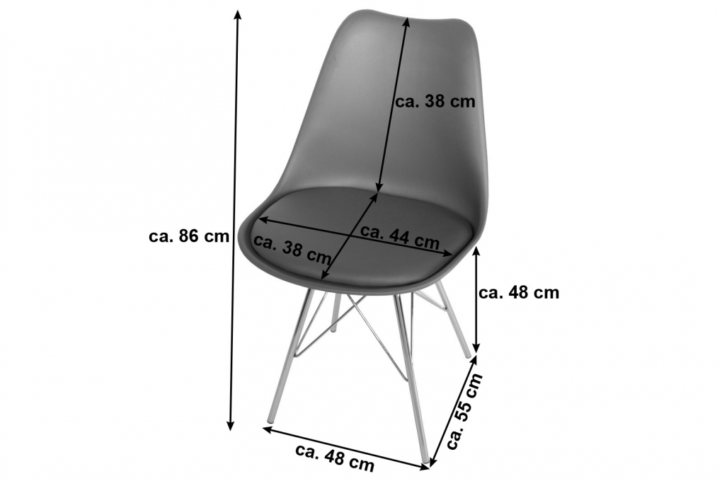 Esszimmerstuhl Schalenstuhl grau matt Füße aus Chrom LEKUES itemprop=