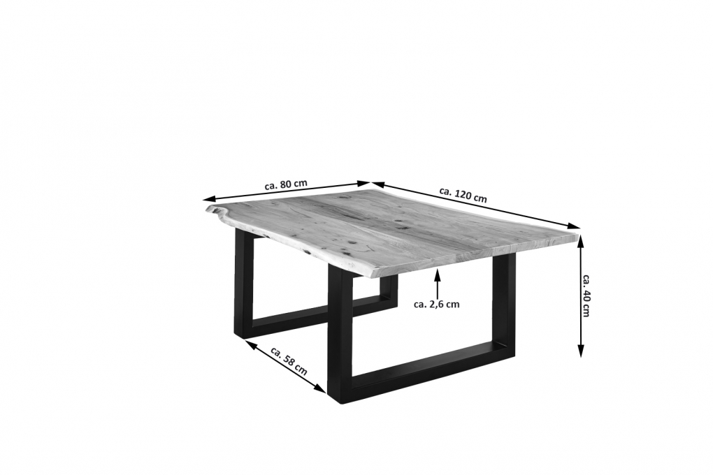 Couchtisch Baumkante 120x80 cm Akazie massiv + naturfarben schwarz LUBIN itemprop=