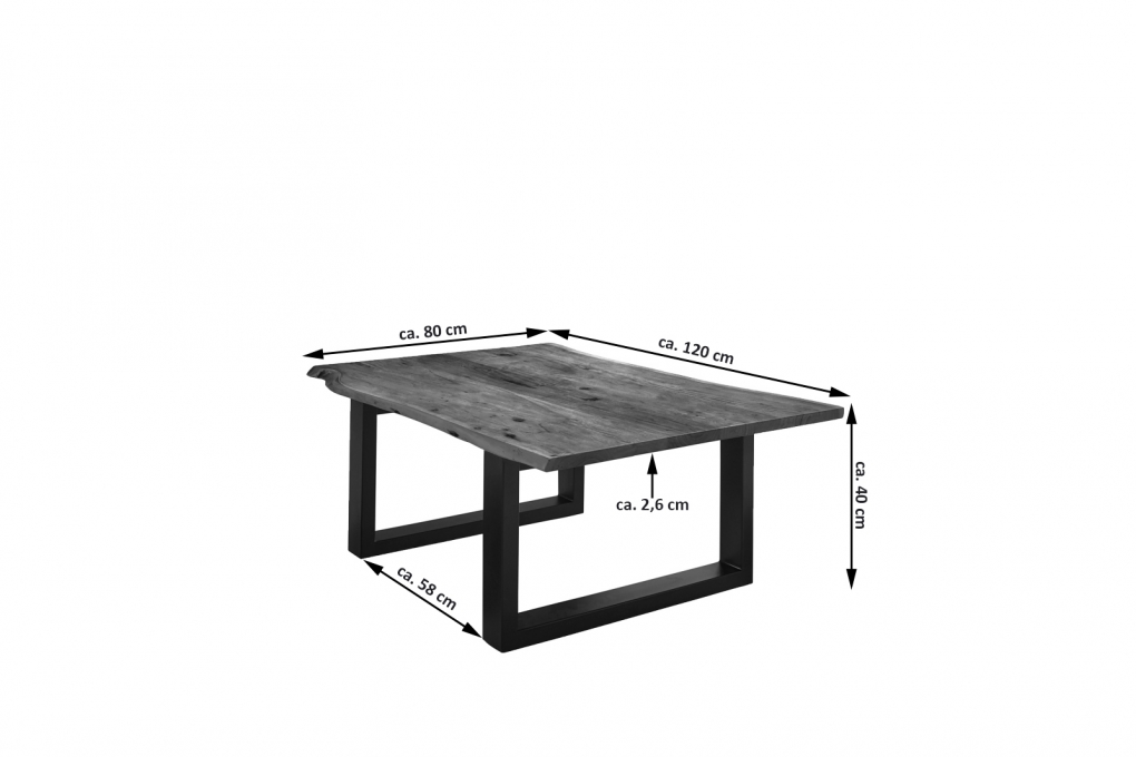 Couchtisch Baumkante 120 x 80 cm Akazie massiv + nussbaumfarben schwarz matt LUBIN itemprop=