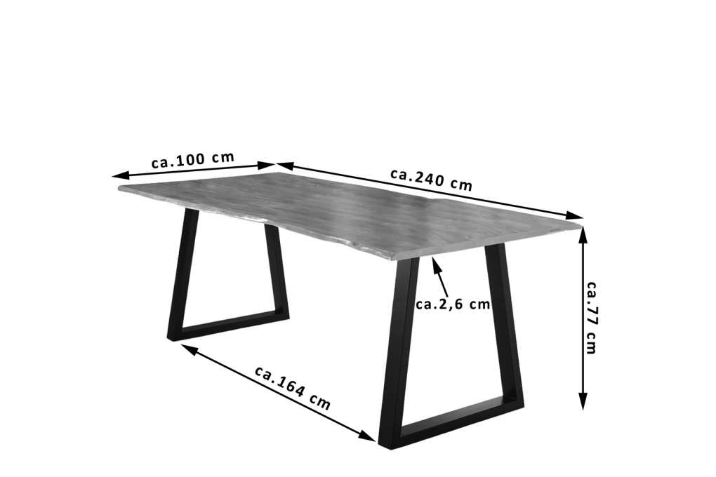 Esstisch Baumkante massiv Akazie nussbaum 240 x 100 schwarz V-Gestell LUBIN itemprop=