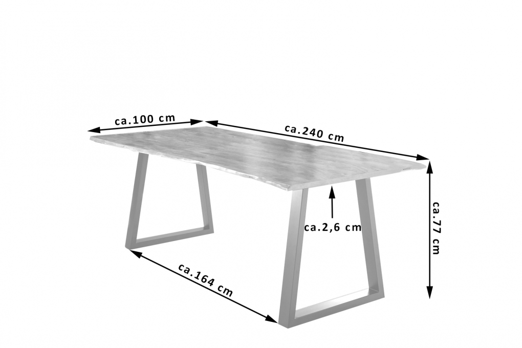 Esstisch Baumkante massiv Akazie natur 240 x 100 silber V-Gestell LUBIN itemprop=