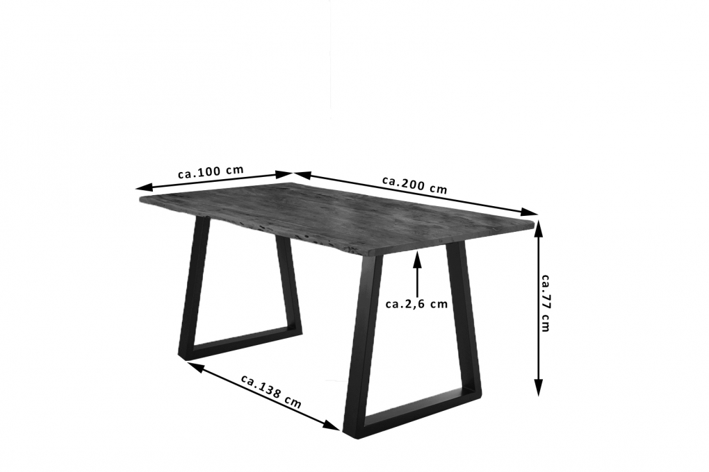 Esstisch Baumkante massiv Akazie nussbaum 200 x 100 schwarz V-Gestell LUBIN itemprop=