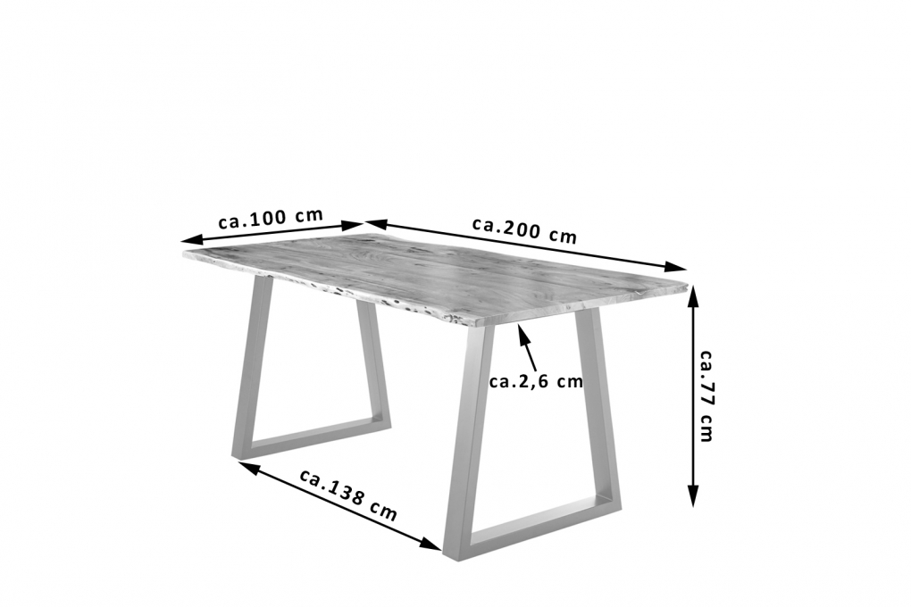 Esstisch Baumkante massiv Akazie natur 200 x 100 silber V-Gestell LUBIN itemprop=